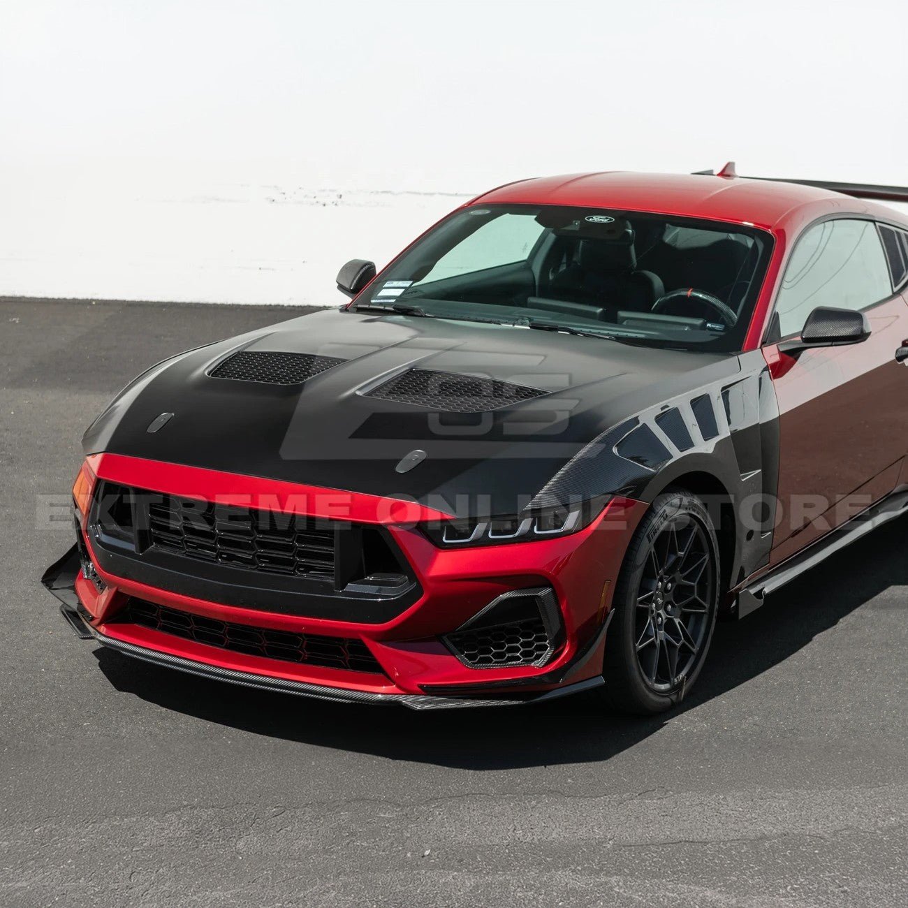 Ford Mustang S650 GTD Style Carbon Fiber Front Bumper Hood 2024-Up