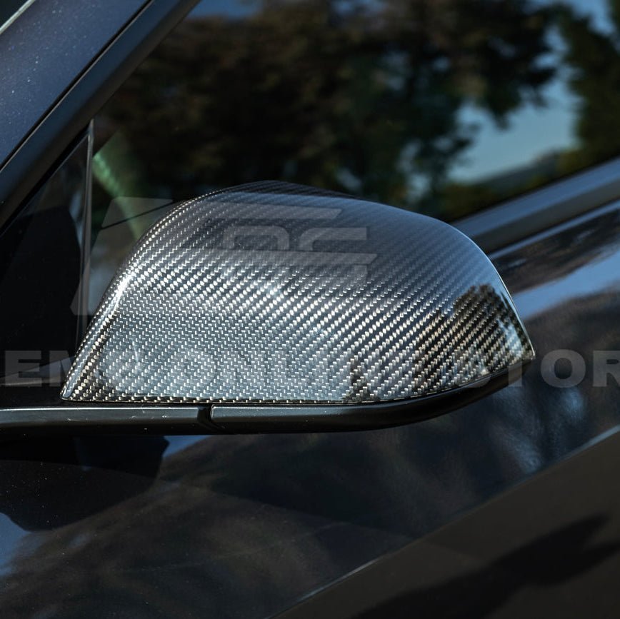 Tesla Model 3 Dry Carbon Fiber Tape On Side Mirror Cap Covers Pair 2024-Up