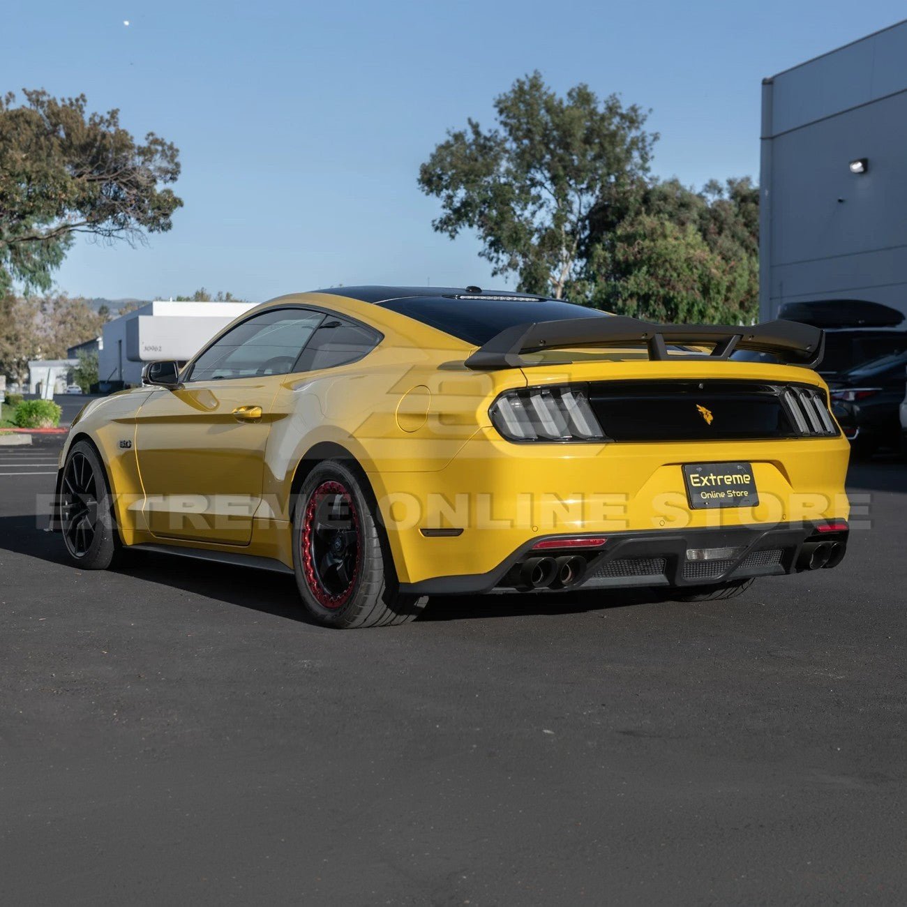 Ford Mustang S550 Dark Horse Style Black Rear Trunk Lid Wing Spoiler with Wickerbill 2015-2023