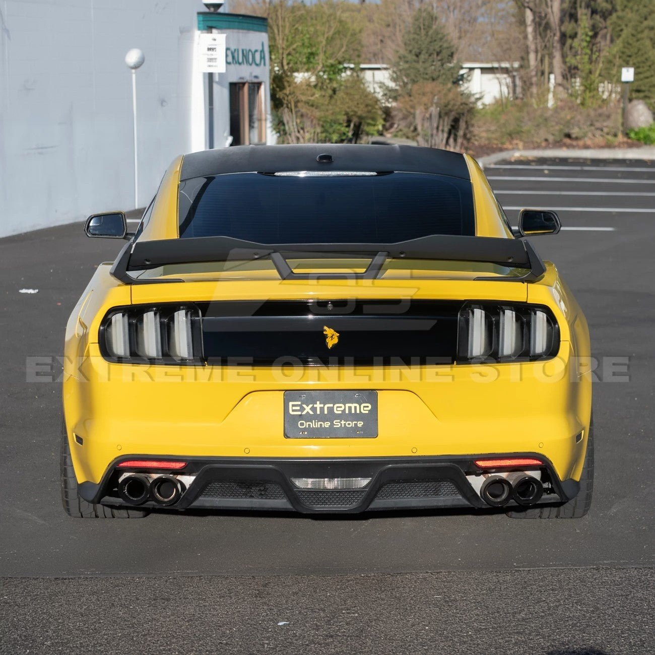 Ford Mustang S550 Dark Horse Style Black Rear Trunk Lid Wing Spoiler with Wickerbill 2015-2023