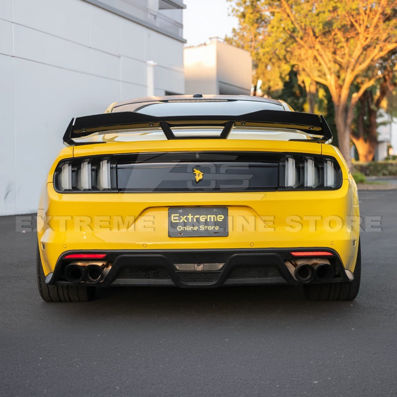 Ford Mustang S550 Dark Horse Style Black Rear Trunk Lid Wing Spoiler with Wickerbill 2015-2023