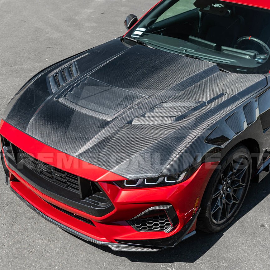 Ford Mustang S650 Super Snake Style Carbon Fiber Front Hood Vented Cover 2024-Up