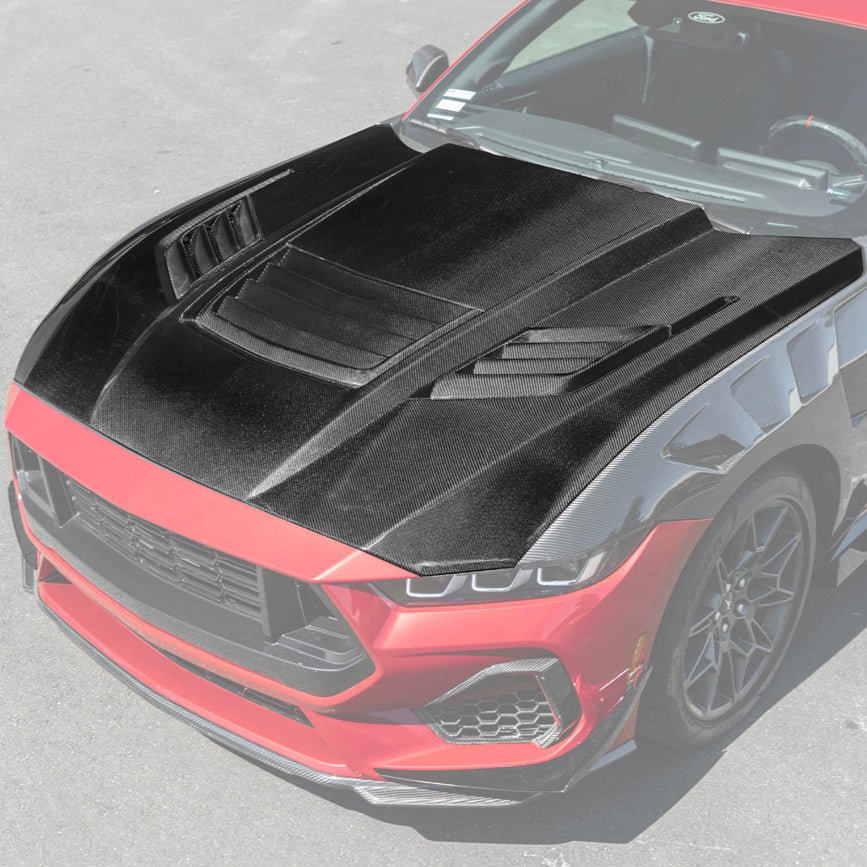 Ford Mustang S650 Super Snake Style Carbon Fiber Front Hood Vented Cover 2024-Up