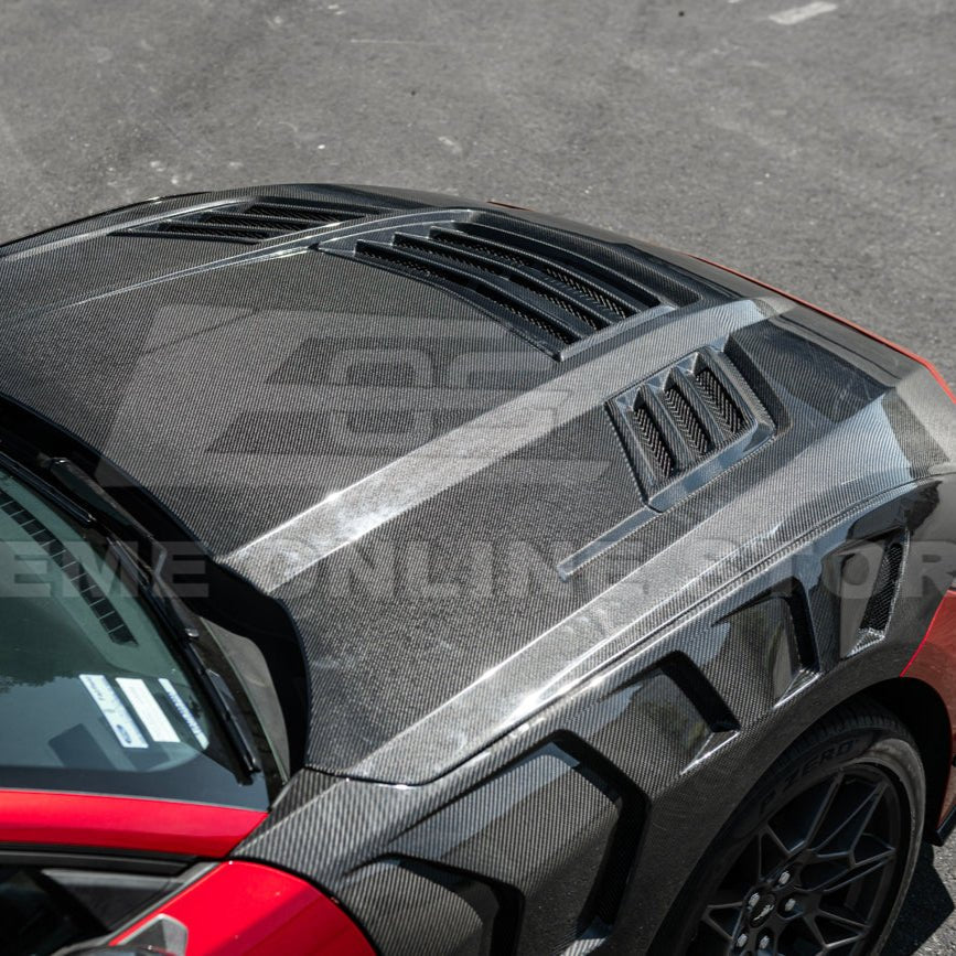 Ford Mustang S650 Super Snake Style Carbon Fiber Front Hood Vented Cover 2024-Up