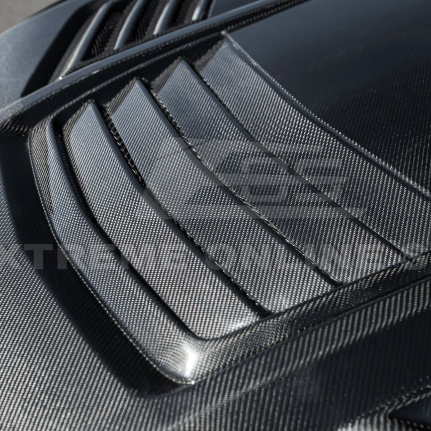 Ford Mustang S650 Super Snake Style Carbon Fiber Front Hood Vented Cover 2024-Up
