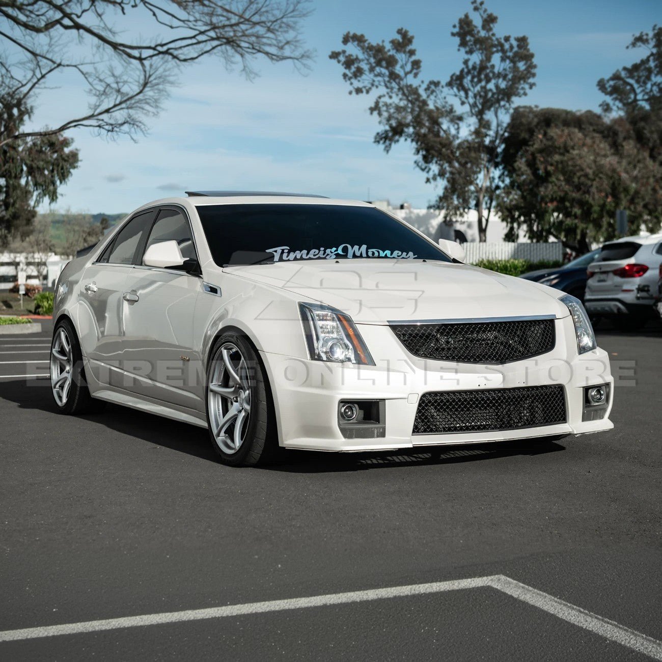 Cadillac CTS-V Diamond Mesh Badgeless Front Upper Lower Grille Set Matte Black 2009-2015