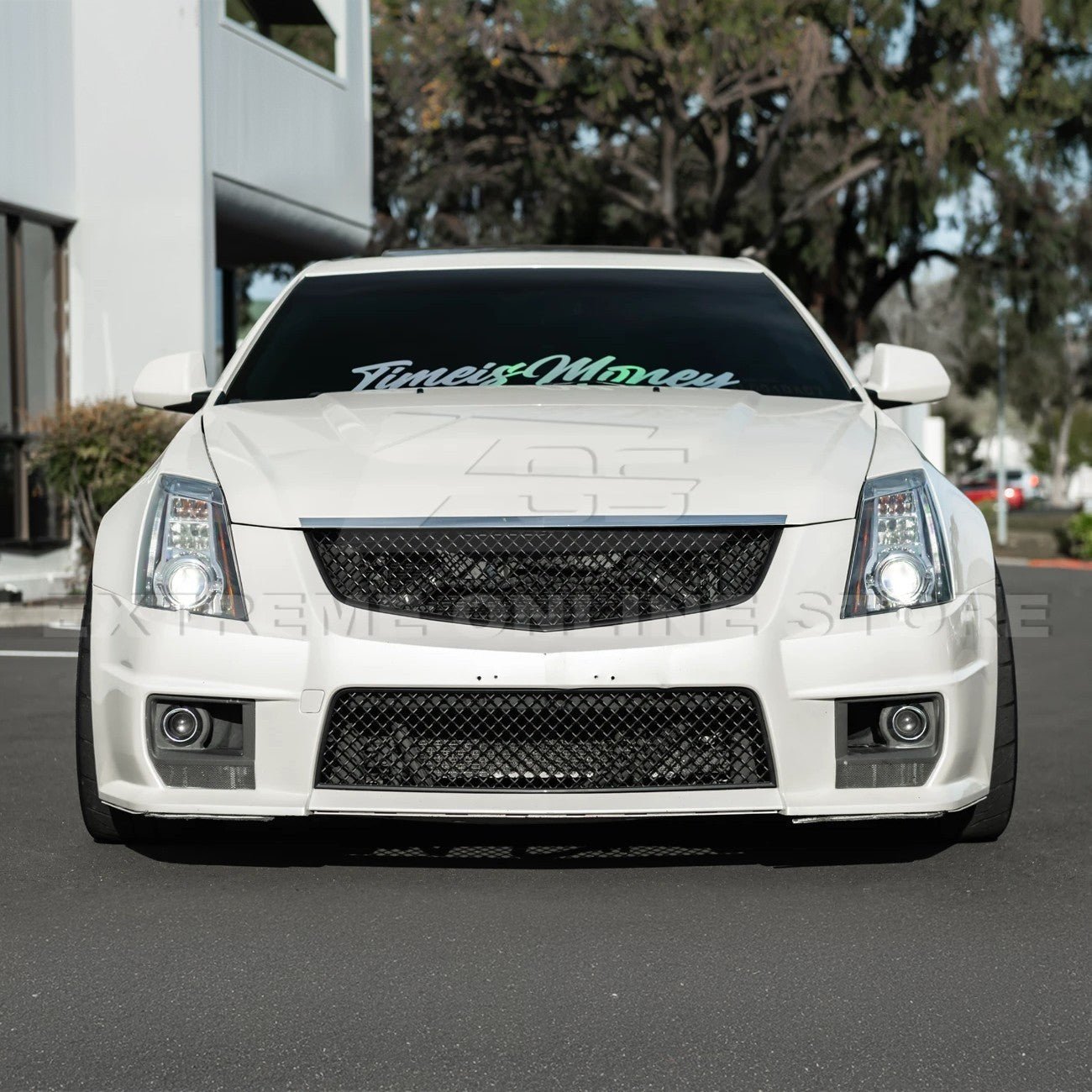 Cadillac CTS-V Diamond Mesh Badgeless Front Upper Lower Grille Set Matte Black 2009-2015