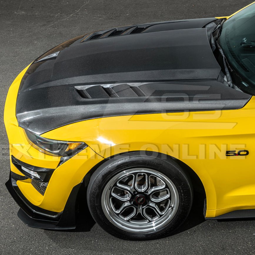 Ford Mustang S550 Terminator Style Carbon Fiber Front Hood Vented Cover 2015-20172015-17 Ford Mustang Terminator Style Front Hood Vented Cover