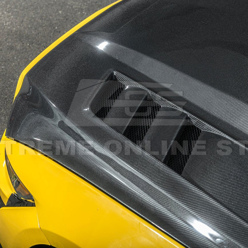 Ford Mustang S550 Terminator Style Carbon Fiber Front Hood Vented Cover 2015-20172015-17 Ford Mustang Terminator Style Front Hood Vented Cover