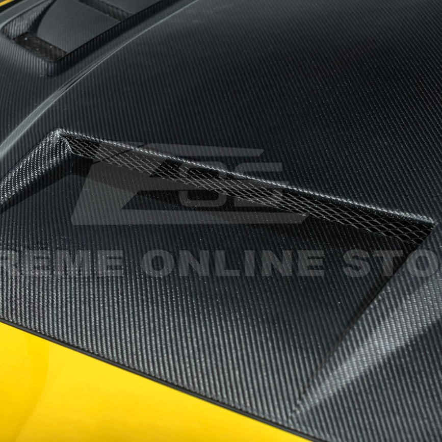 Ford Mustang S550 Terminator Style Carbon Fiber Front Hood Vented Cover 2015-20172015-17 Ford Mustang Terminator Style Front Hood Vented Cover