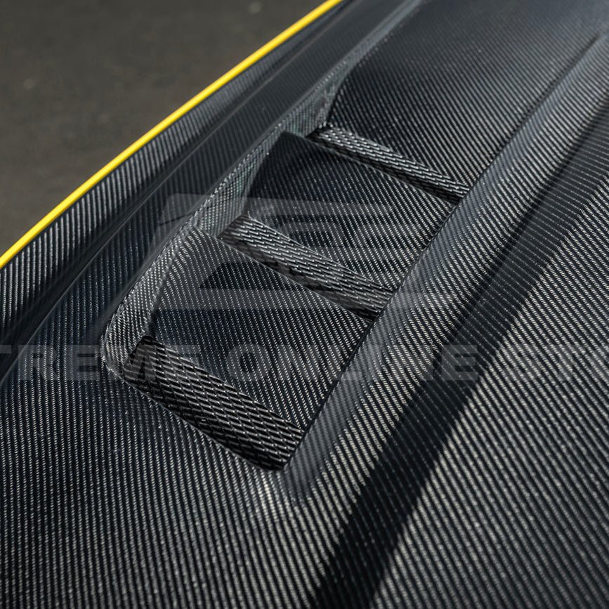 Ford Mustang S550 Terminator Style Carbon Fiber Front Hood Vented Cover 2015-20172015-17 Ford Mustang Terminator Style Front Hood Vented Cover