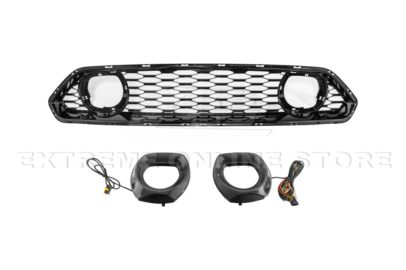 Ford Mustang S550 Mach 1 Style Gloss Black Front DRL LED Grille Cover 2018-2023
