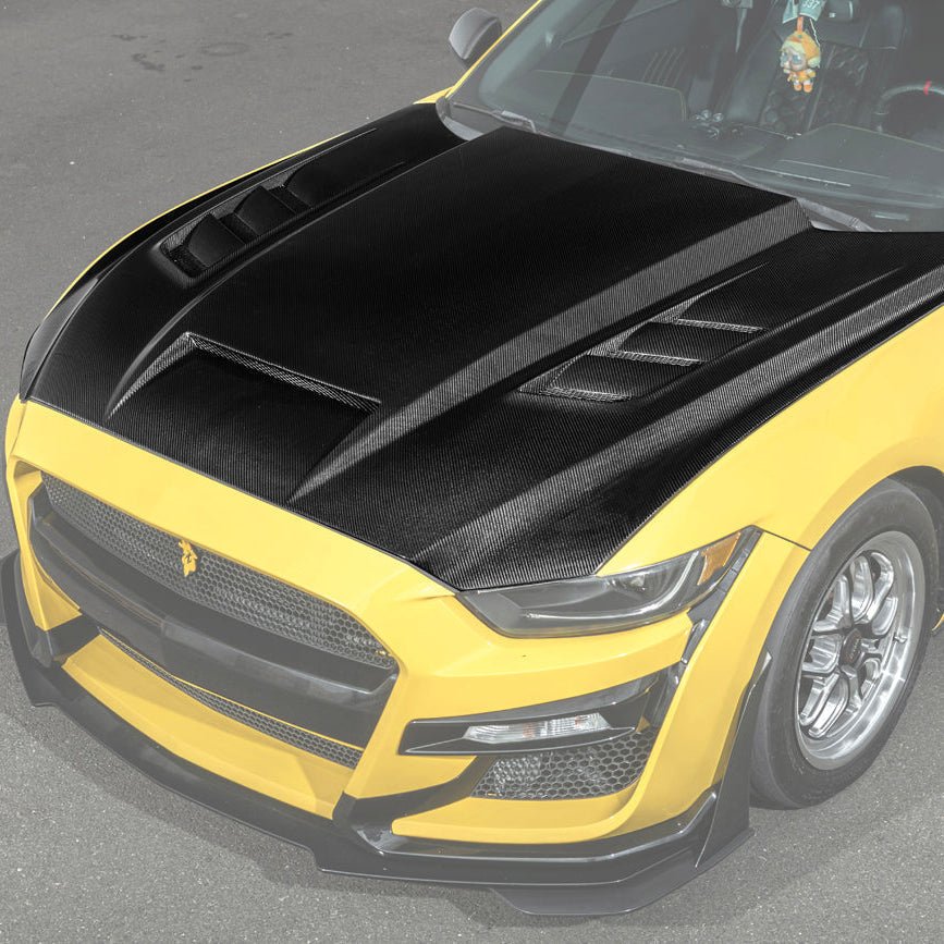 Ford Mustang S550 Terminator Style Carbon Fiber Front Hood Vented Cover 2015-20172015-17 Ford Mustang Terminator Style Front Hood Vented Cover