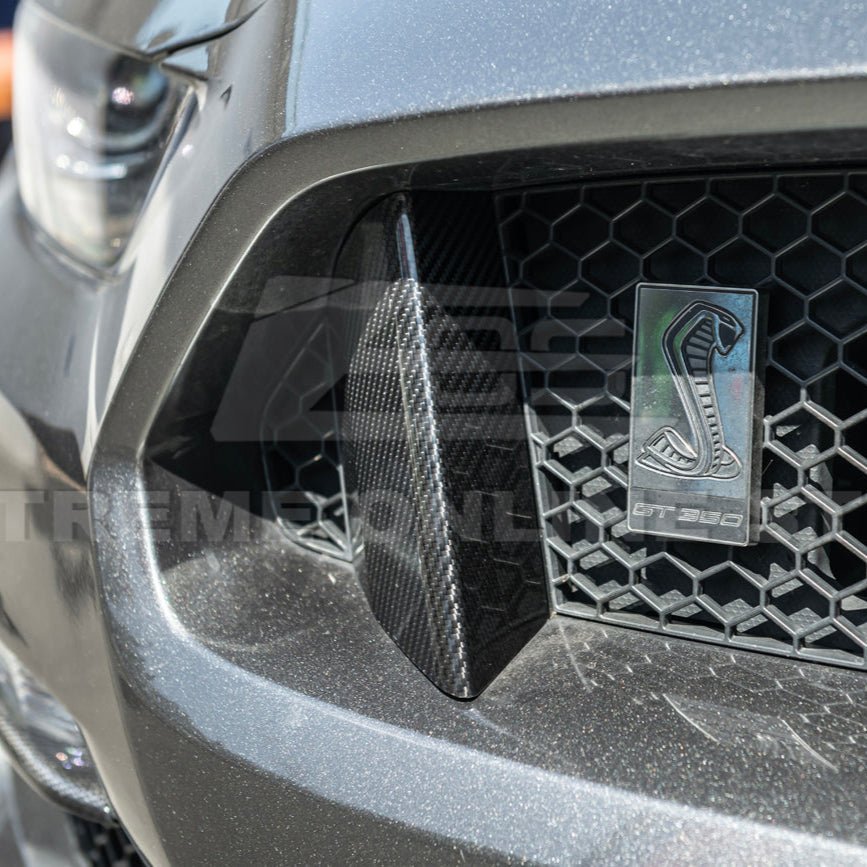 Ford Mustang S550 GT350 Style Dry Carbon Fiber Front Upper Grille Inserts 2015-2020