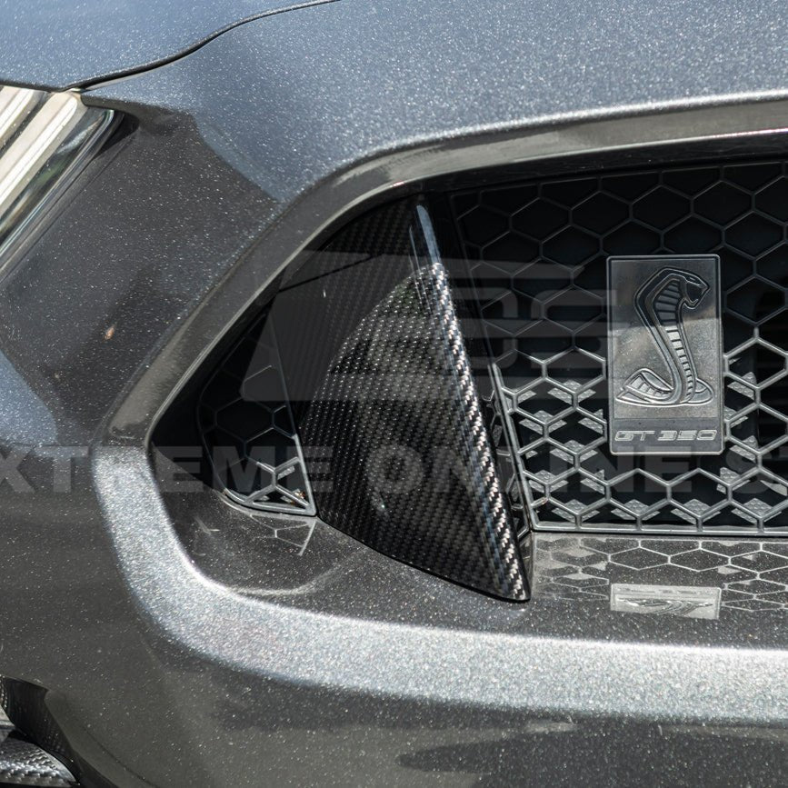 Ford Mustang S550 GT350 Style Dry Carbon Fiber Front Upper Grille Inserts 2015-2020