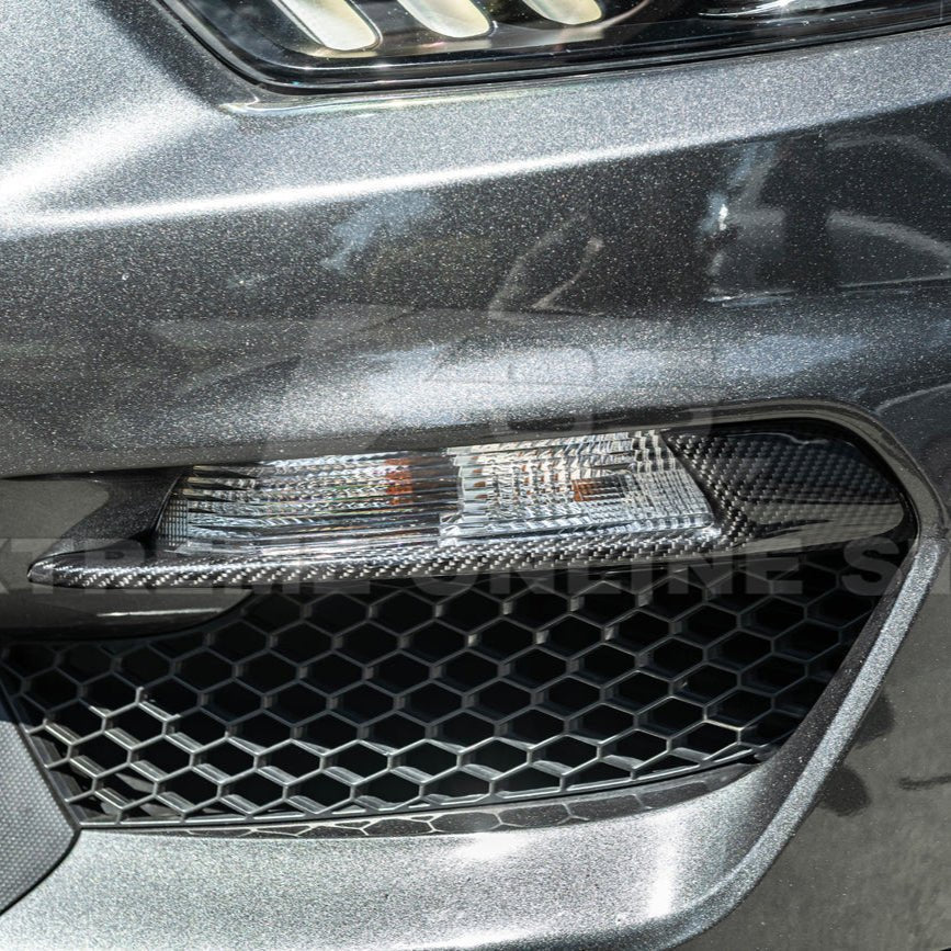 Ford Mustang S550 GT350 Style Dry Carbon Fiber Front Fog Light Eyebrow Covers 2015-2020