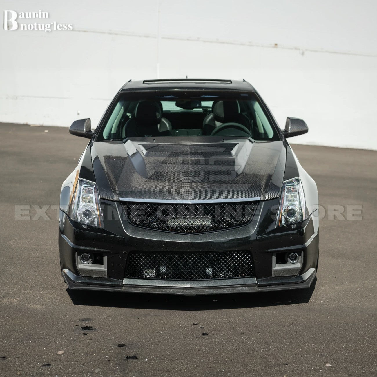 Cadillac CTS-V Diamond Mesh Badgeless Front Upper Lower Grille Set Matte Black 2009-2015