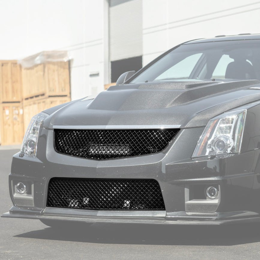 Cadillac CTS-V Diamond Mesh Badgeless Front Upper Lower Grille Set Matte Black 2009-2015