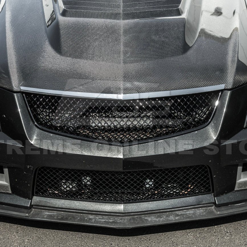 Cadillac CTS-V Diamond Mesh Badgeless Front Upper Lower Grille Set Matte Black 2009-2015