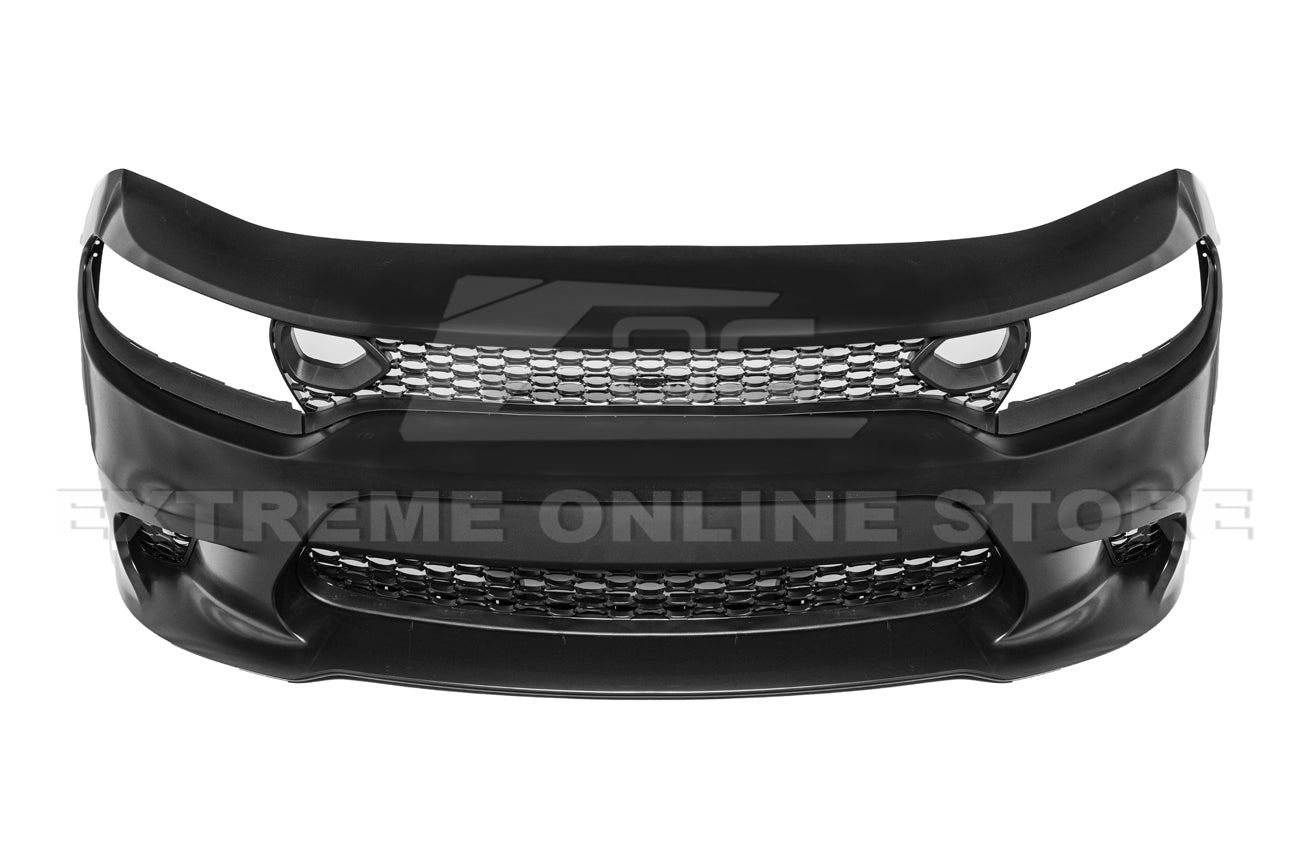 Dodge Charger LD SRT Hellcat Style Primed Black Front Bumper and Aluminum Hood Conversion Kit 2015-Up