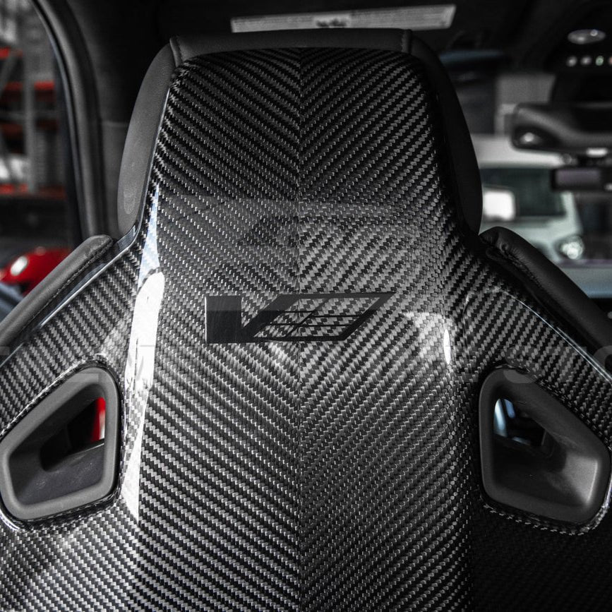 Cadillac CTS-V ATS-V Blackwing Style Dry Carbon Fiber Seat Back Cover Set 2016-2019