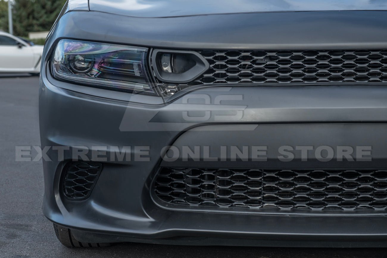 Dodge Charger LD SRT Hellcat Style Primed Black Front Bumper and Aluminum Hood Conversion Kit 2015-Up