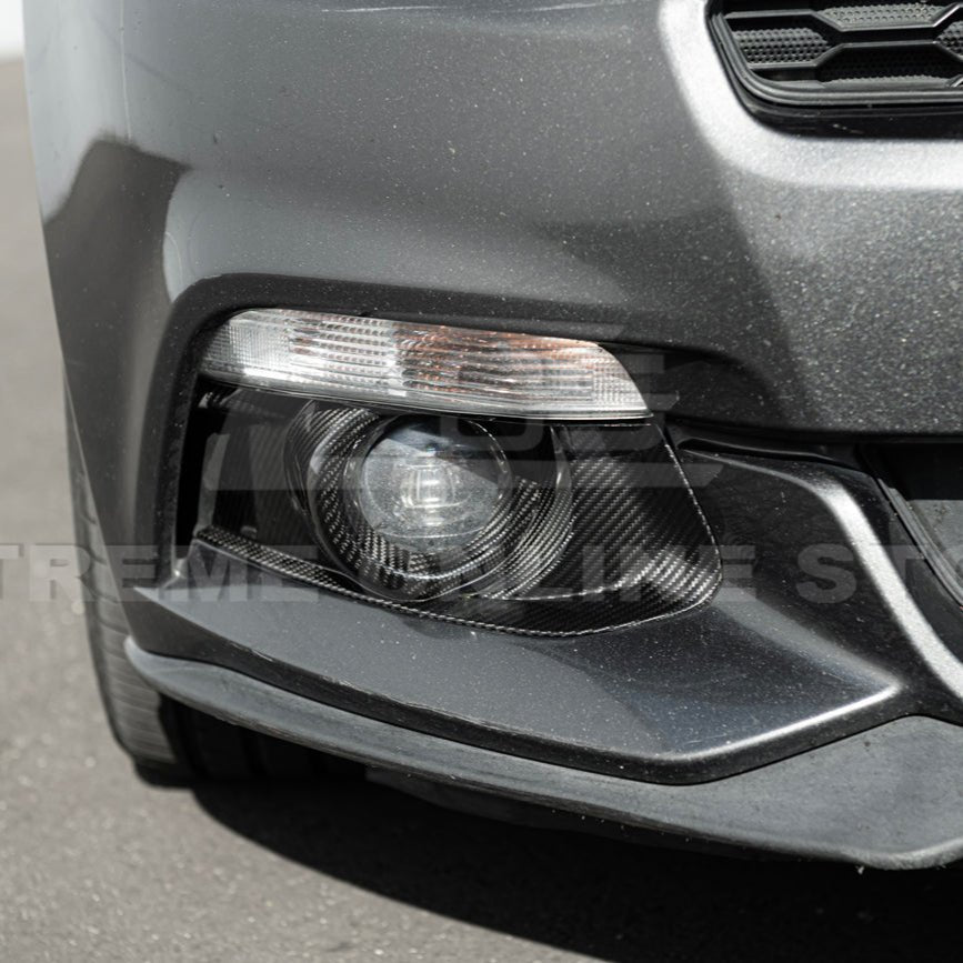 Ford Mustang S550 Dry Carbon Fiber Front Bumper Fog Light Bezel Cover Pair 2015-2017