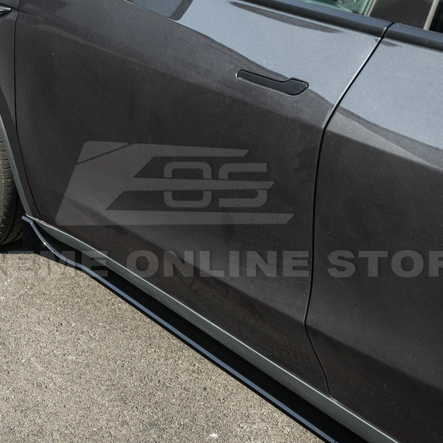 Tesla Model Y Track Style Gloss Black Side Skirts Rocker Panel Pair 2025-Up