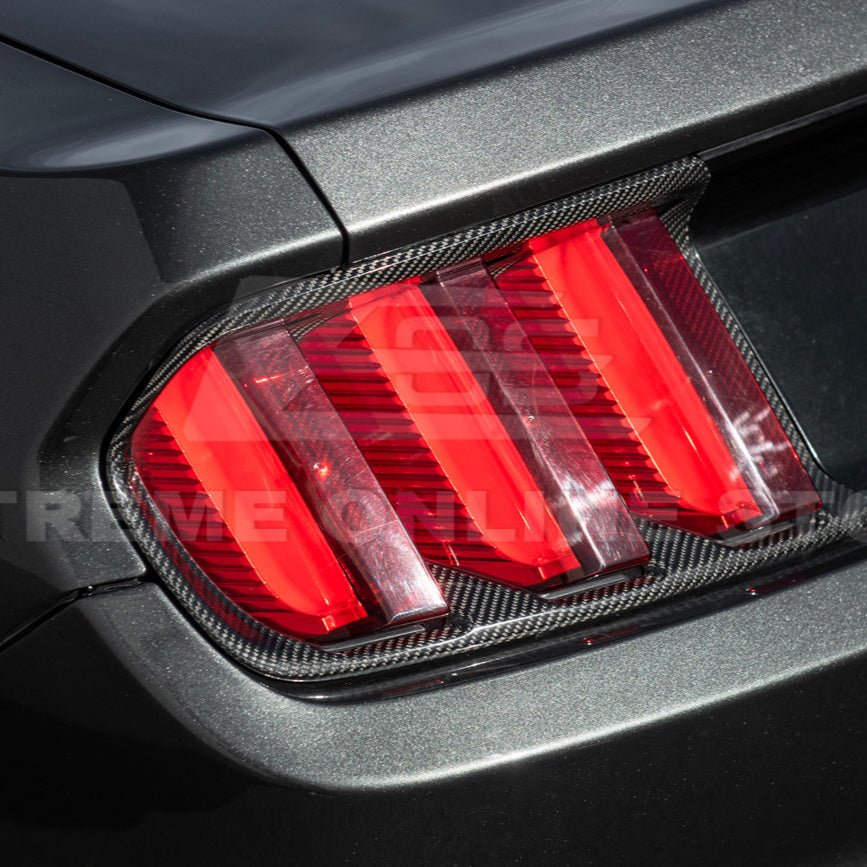 Ford Mustang S550 Factory Style Dry Carbon Fiber Tail Light Trim Bezel Cover Pair 2015-2017
