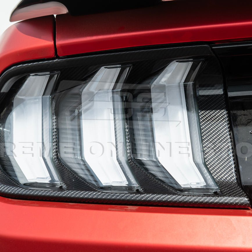 Ford Mustang S550 Dry Carbon Fiber Rear Tail Light Trim Bezel Cover Pair 2018-2023