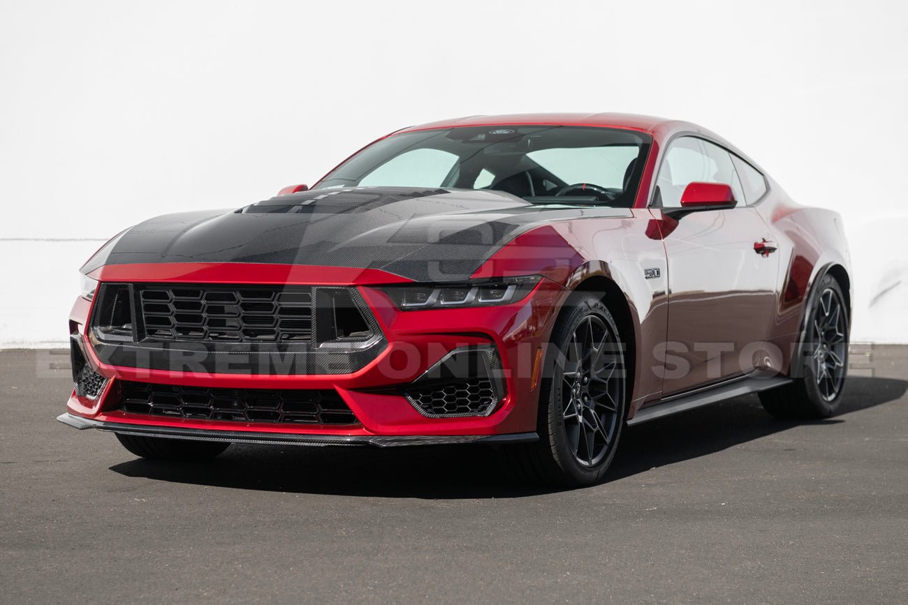Ford Mustang S650 GT500 Style Carbon Fiber Front Bumper Hood 2024-Up