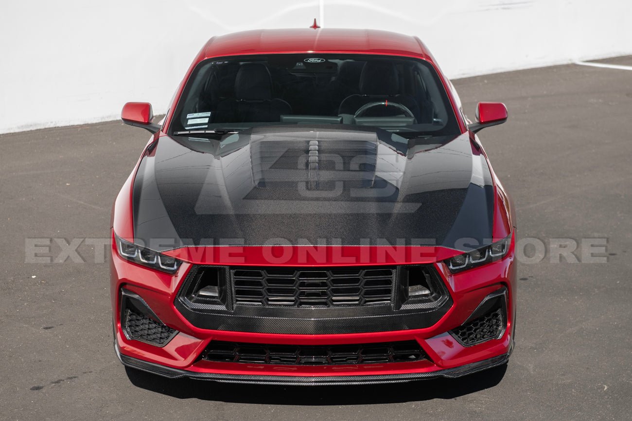 Ford Mustang S650 GT500 Style Carbon Fiber Front Bumper Hood 2024-Up