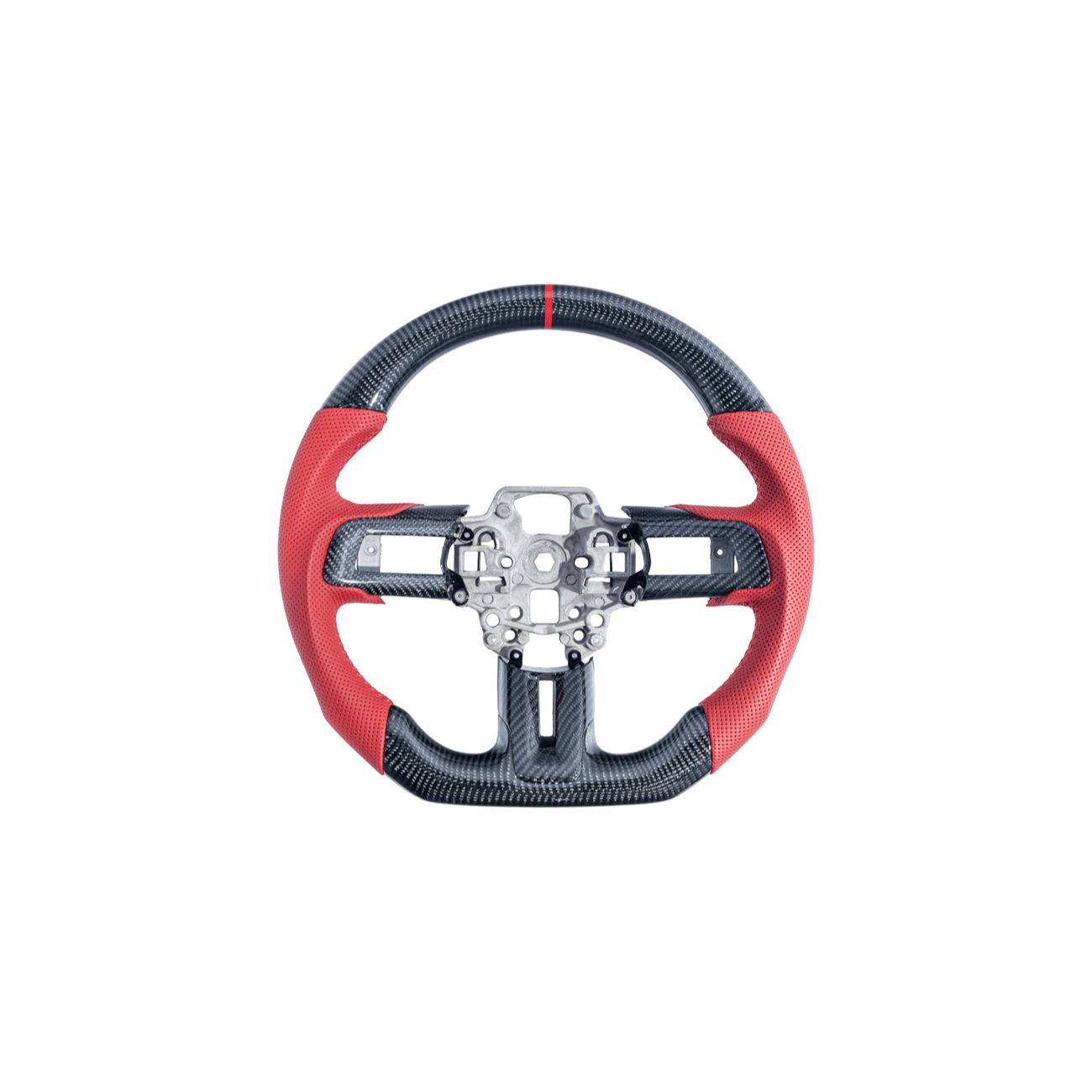 Mustang S550 Red Leather Red Stitching Carbon Fiber Steering Wheel 2015-2023
