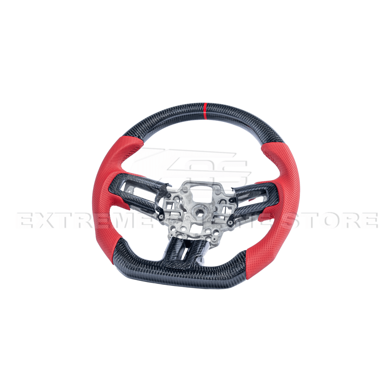 Mustang S550 Red Leather Red Stitching Carbon Fiber Steering Wheel 2015-2023
