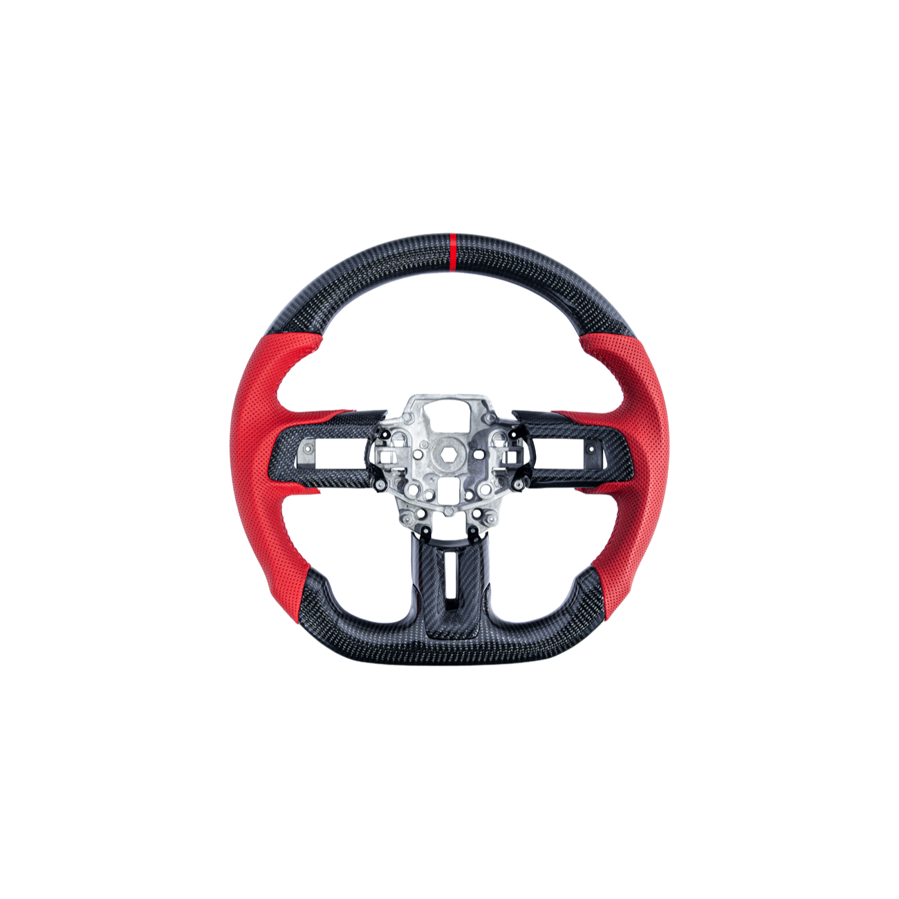 Mustang S550 Red Leather Red Stitching Carbon Fiber Steering Wheel 2015-2023