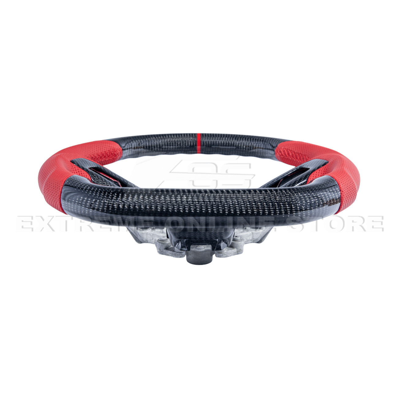 Mustang S550 Red Leather Red Stitching Carbon Fiber Steering Wheel 2015-2023