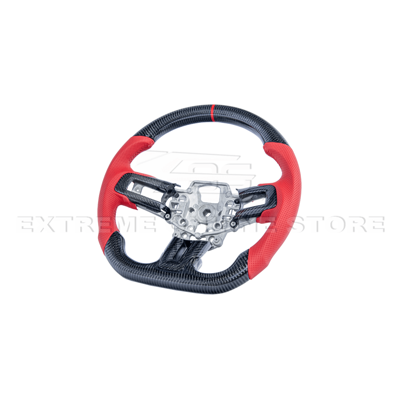 Mustang S550 Red Leather Red Stitching Carbon Fiber Steering Wheel 2015-2023