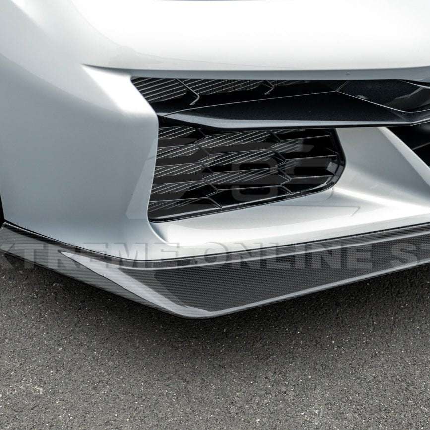 Chevrolet Corvette C8 Z06 E-Ray Z07 Style Dry Carbon Fiber Extended One Piece Front Lip Splitter 2023-Present