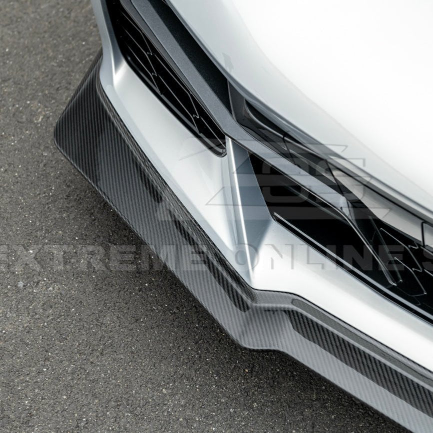 Chevrolet Corvette C8 Z06 E-Ray Z07 Style Dry Carbon Fiber Extended One Piece Front Lip Splitter 2023-Present