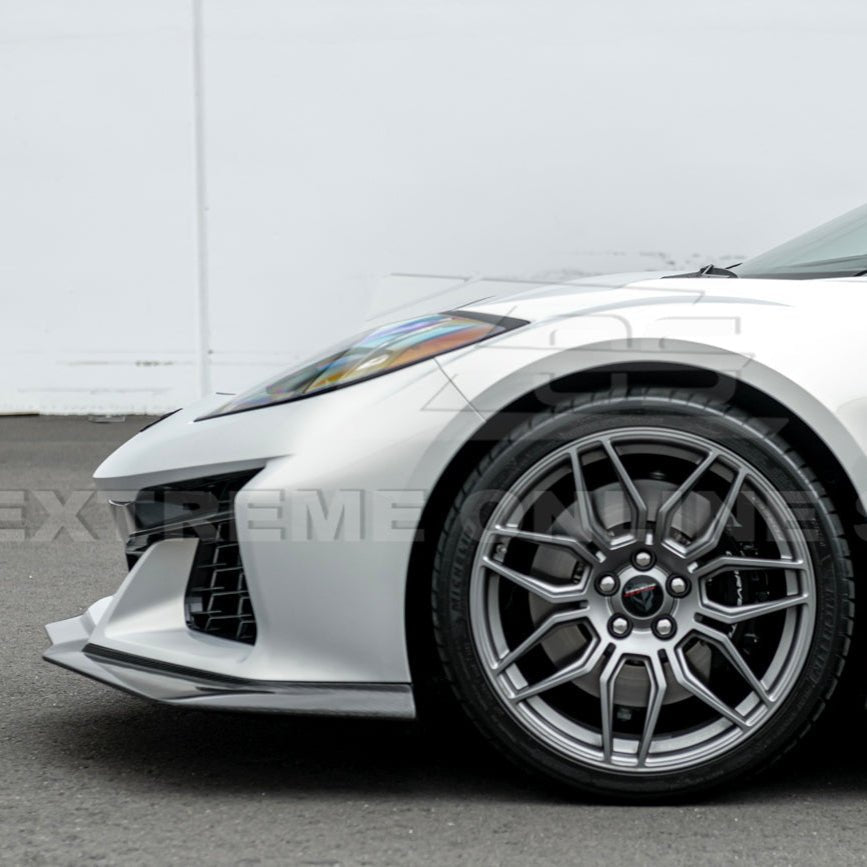 Chevrolet Corvette C8 Z06 E-Ray Z07 Style Dry Carbon Fiber Extended One Piece Front Lip Splitter 2023-Present