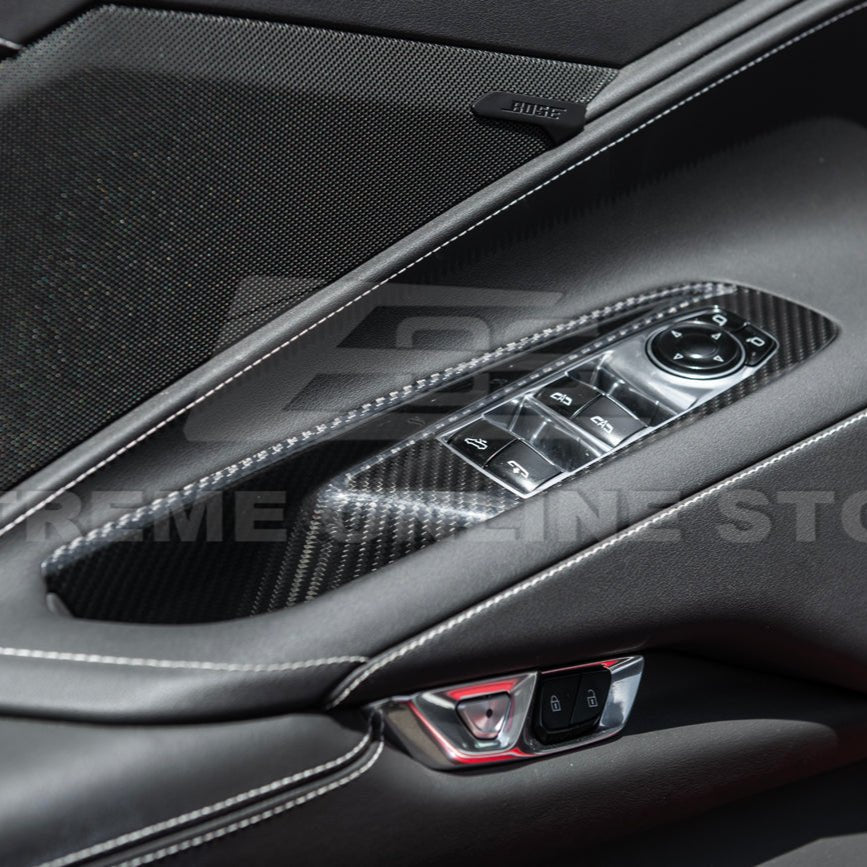 Chevrolet Corvette C8 Dry Carbon Fiber Door Window Control Panel Switch Cover Convertible 2020-Up
