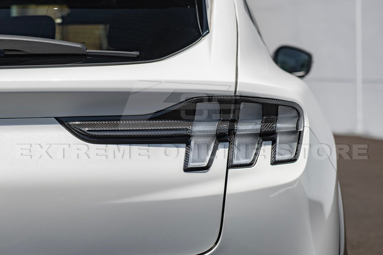 Ford Mustang Mach-E Factory Style Dry Carbon Fiber Rear Tail Light Bezel Covers 2021-Up