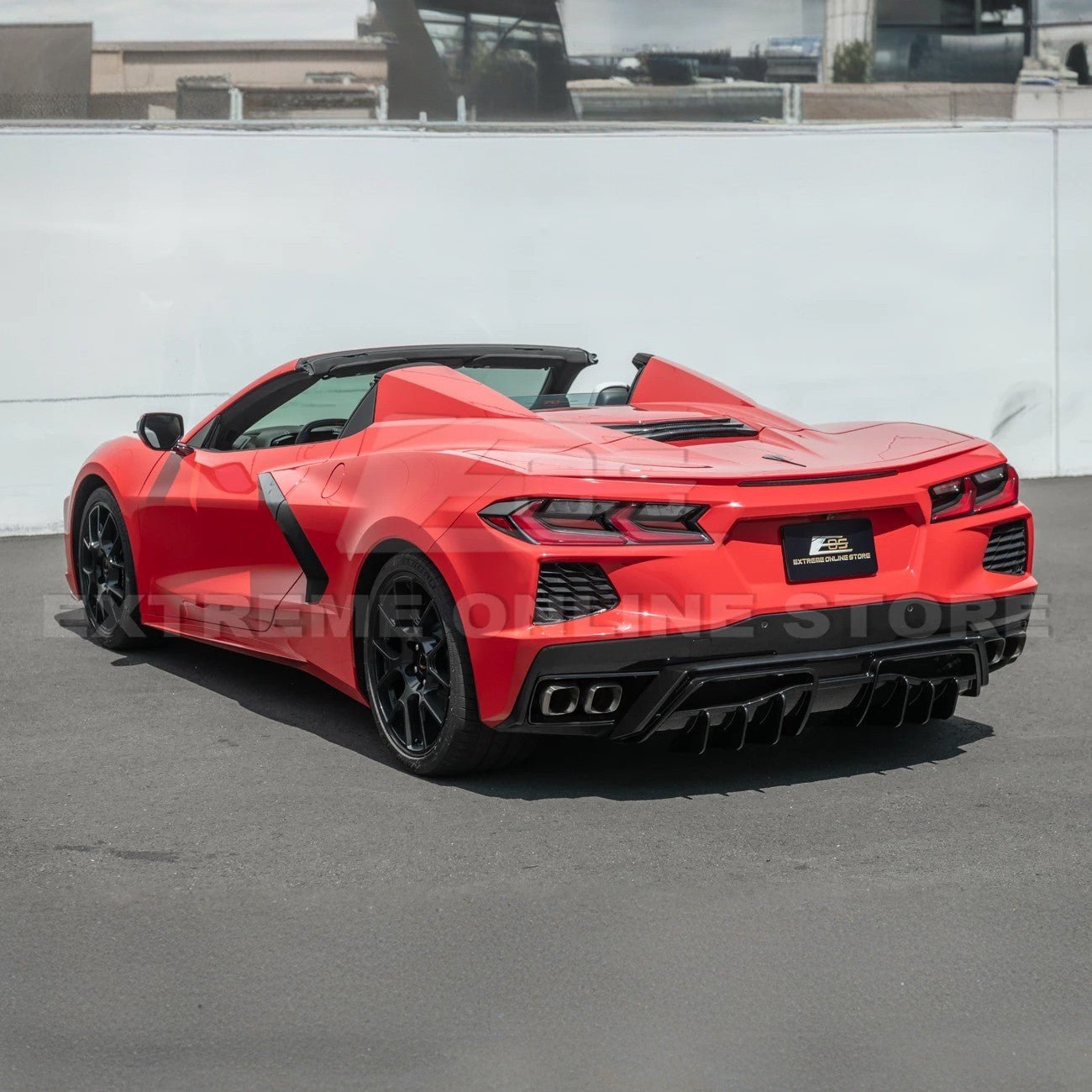 Chevrolet Corvette C8 EOS Performance Track Style Gloss Black Rear Bumper Add-On Diffuser Splitter Lip 2020-Up