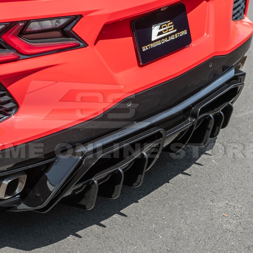 Chevrolet Corvette C8 EOS Performance Track Style Gloss Black Rear Bumper Add-On Diffuser Splitter Lip 2020-Up