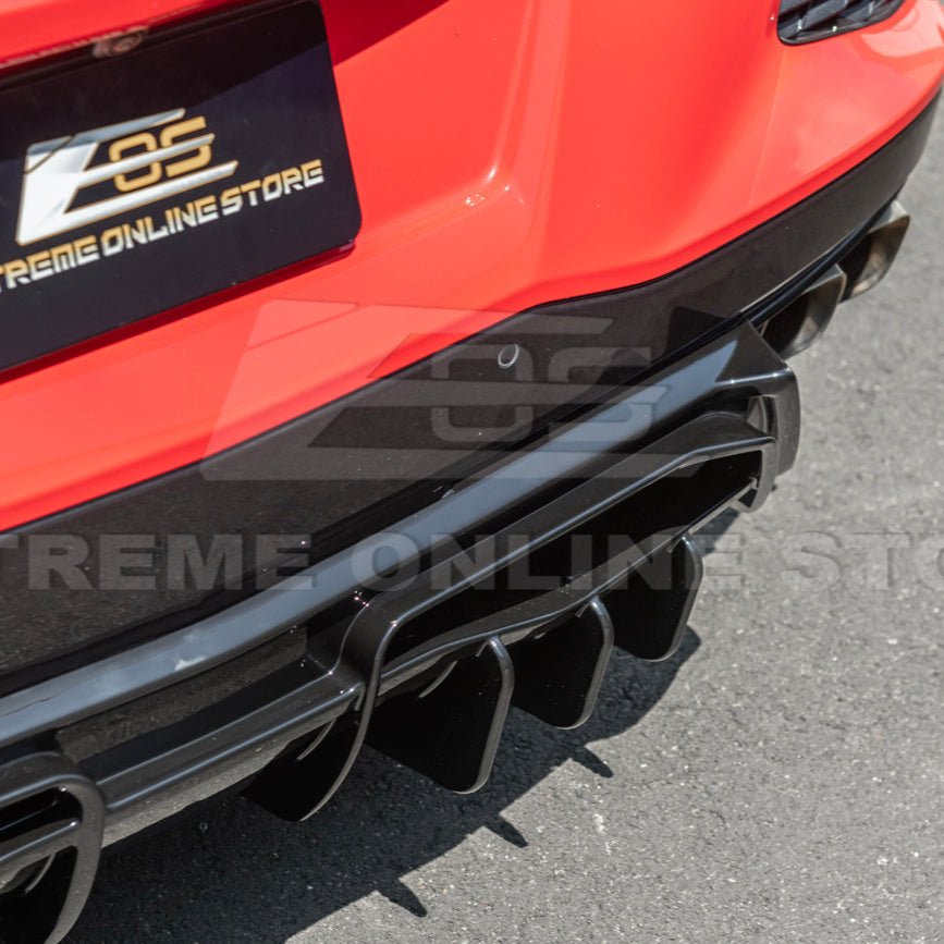 Chevrolet Corvette C8 EOS Performance Track Style Gloss Black Rear Bumper Add-On Diffuser Splitter Lip 2020-Up