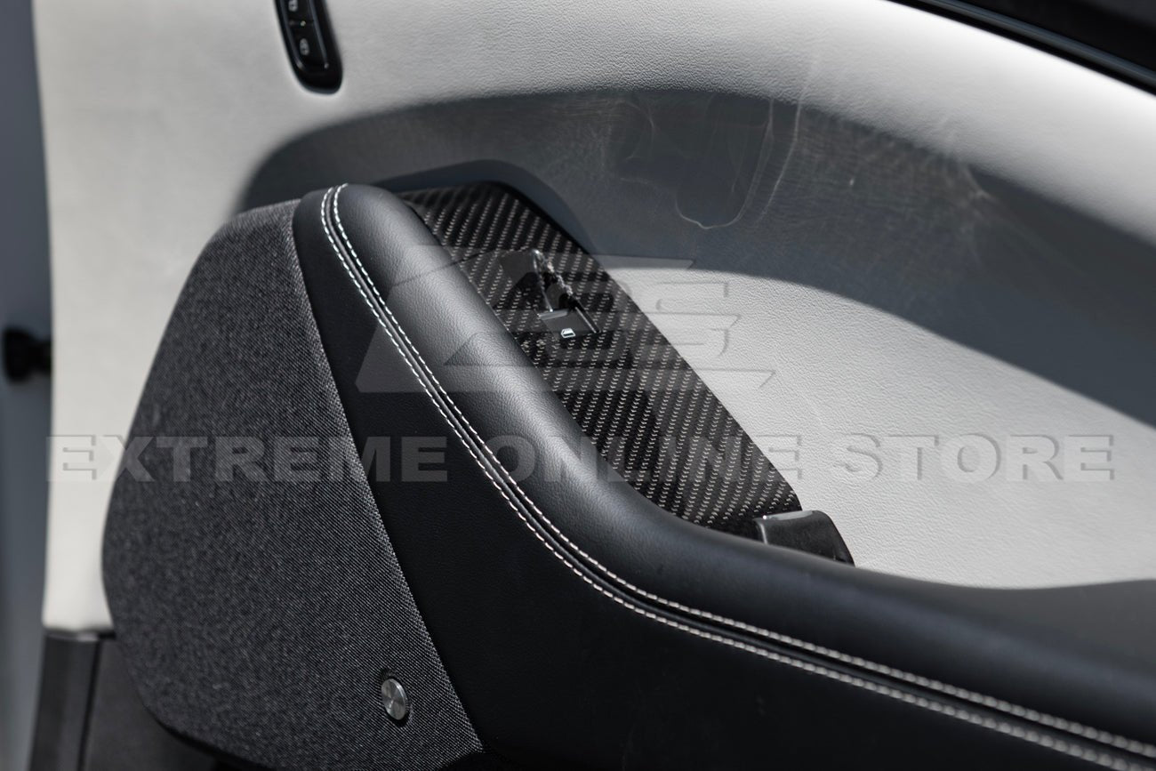 Ford Mustang Mach-E Dry Carbon Fiber Interior Door Glass Lifting Panel Cover Kit 2021-Up