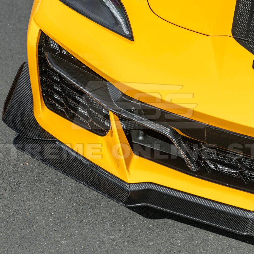 Chevrolet Corvette C8 Z06 E-Ray Z07 Extended Package Dry Carbon Fiber Front Splitter Canards Kit 2023-Up