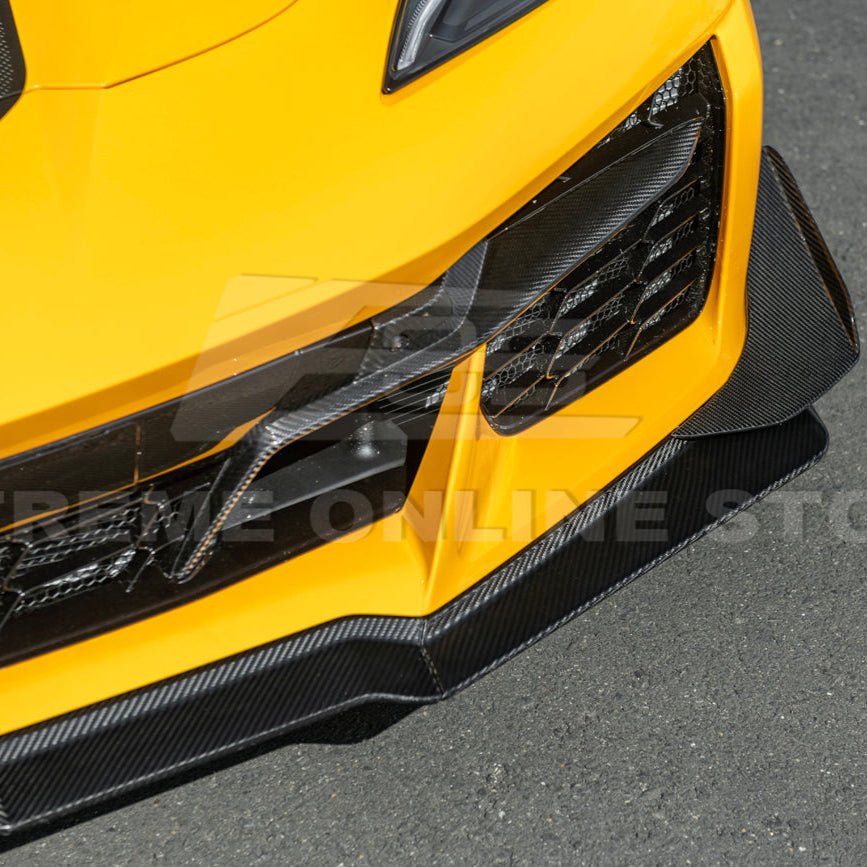 Chevrolet Corvette C8 Z06 E-Ray Z07 Extended Package Dry Carbon Fiber Front Splitter Canards Kit 2023-Up