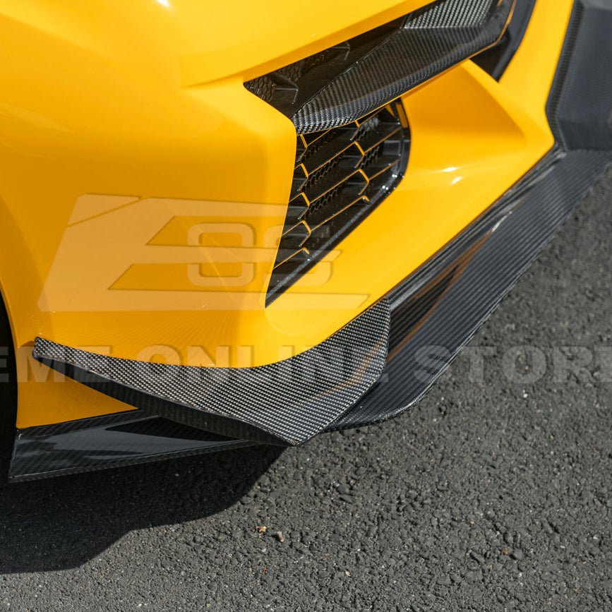 Chevrolet Corvette C8 Z06 E-Ray Z07 Extended Package Dry Carbon Fiber Front Splitter Canards Kit 2023-Up