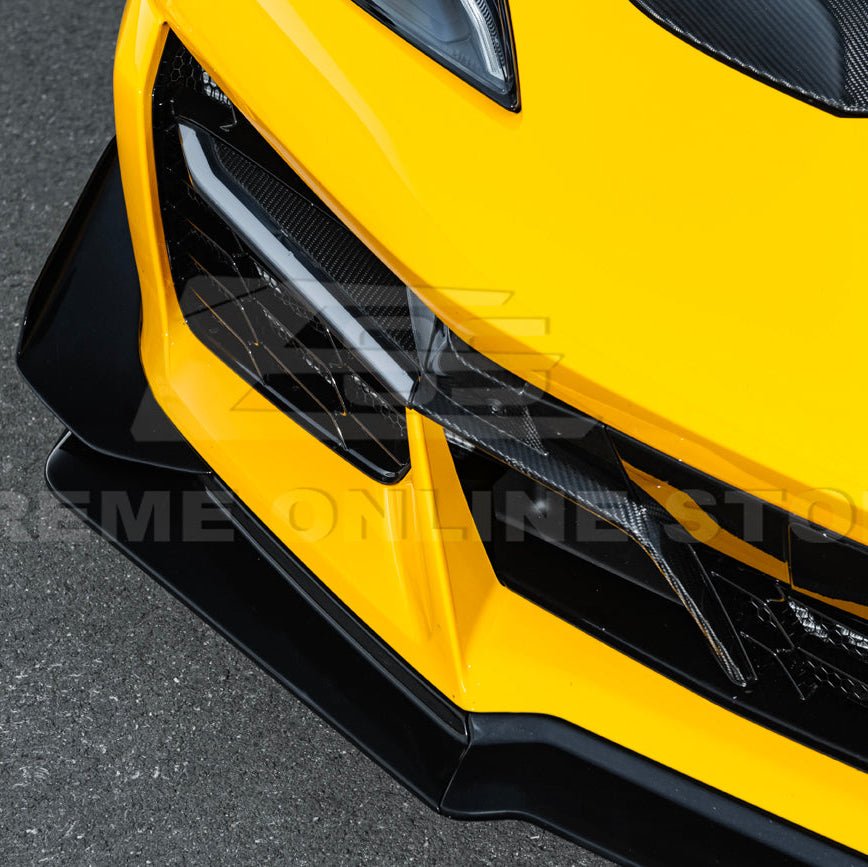 Chevrolet Corvette C8 Z06 E-Ray Z07 Extended Package Dry Carbon Fiber Front Splitter Canards Kit 2023-Up